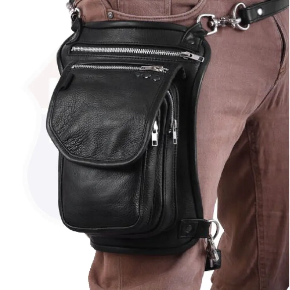 HL80191BLACK Thigh Bag made of Leather used as a drop leg bag