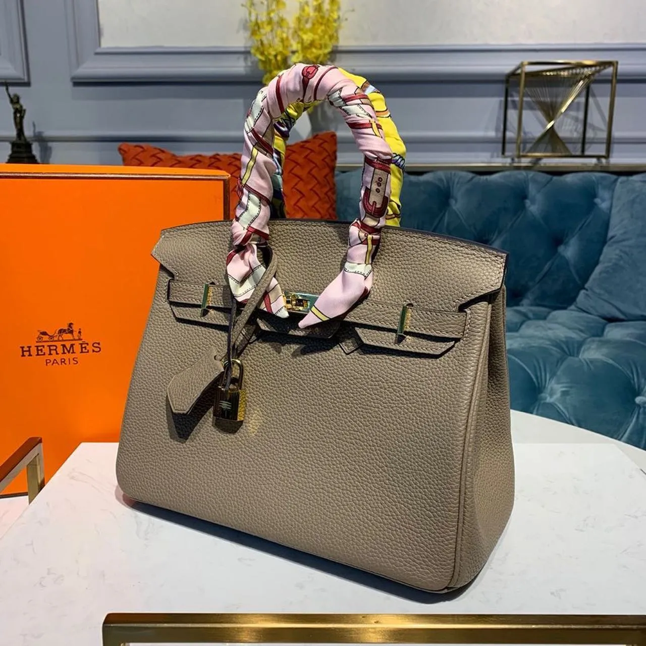 HM Birkin Light Grey Semi Handstitched With Gold Toned Hardware For Women 30cm/11.8in