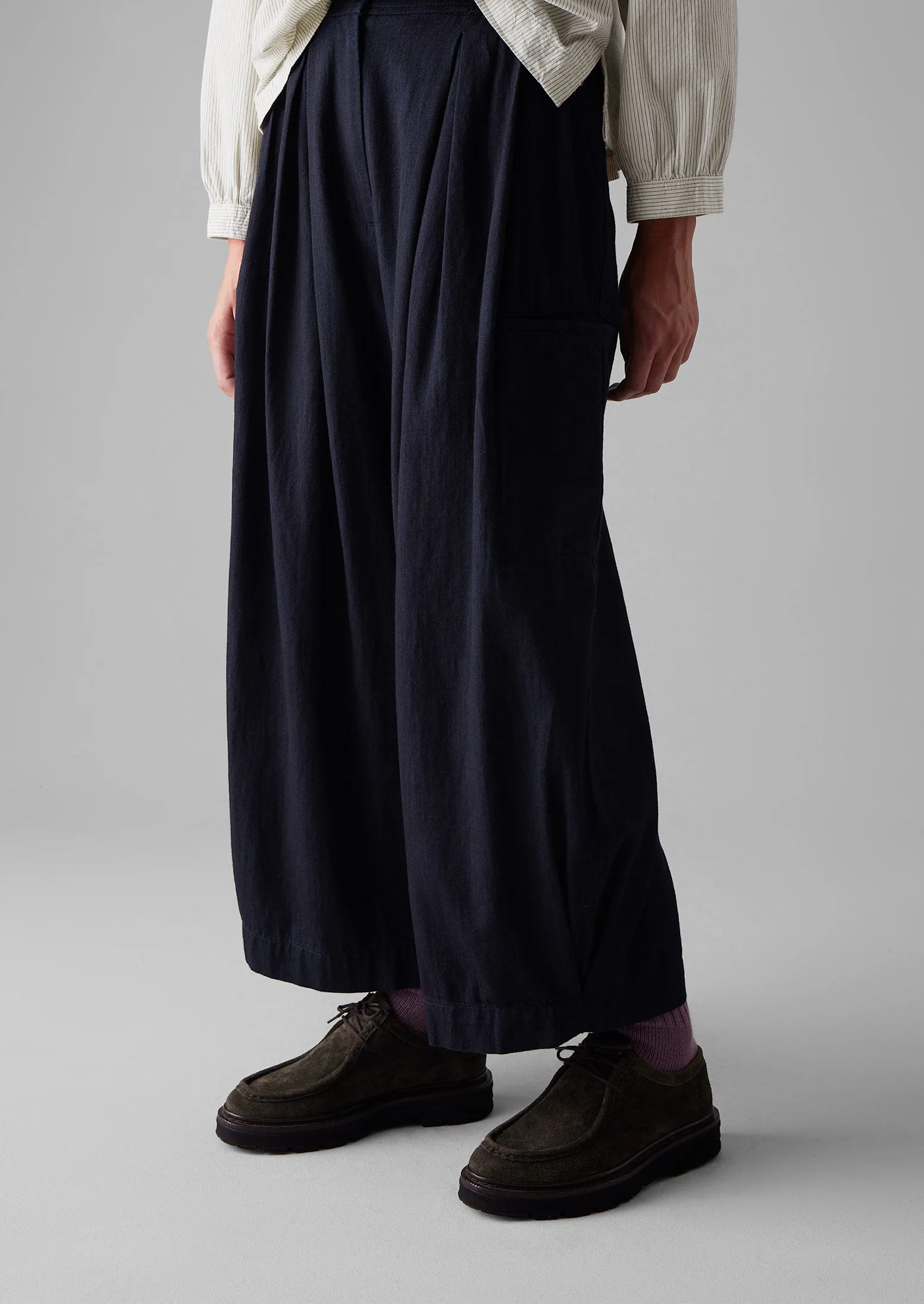 Indigo Cotton Twill Wide Leg Pants | Indigo