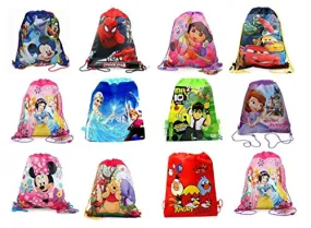 Jiada Return Gifts Set of Cartoon Printed Kids Haversack Bags (Pack of 12)