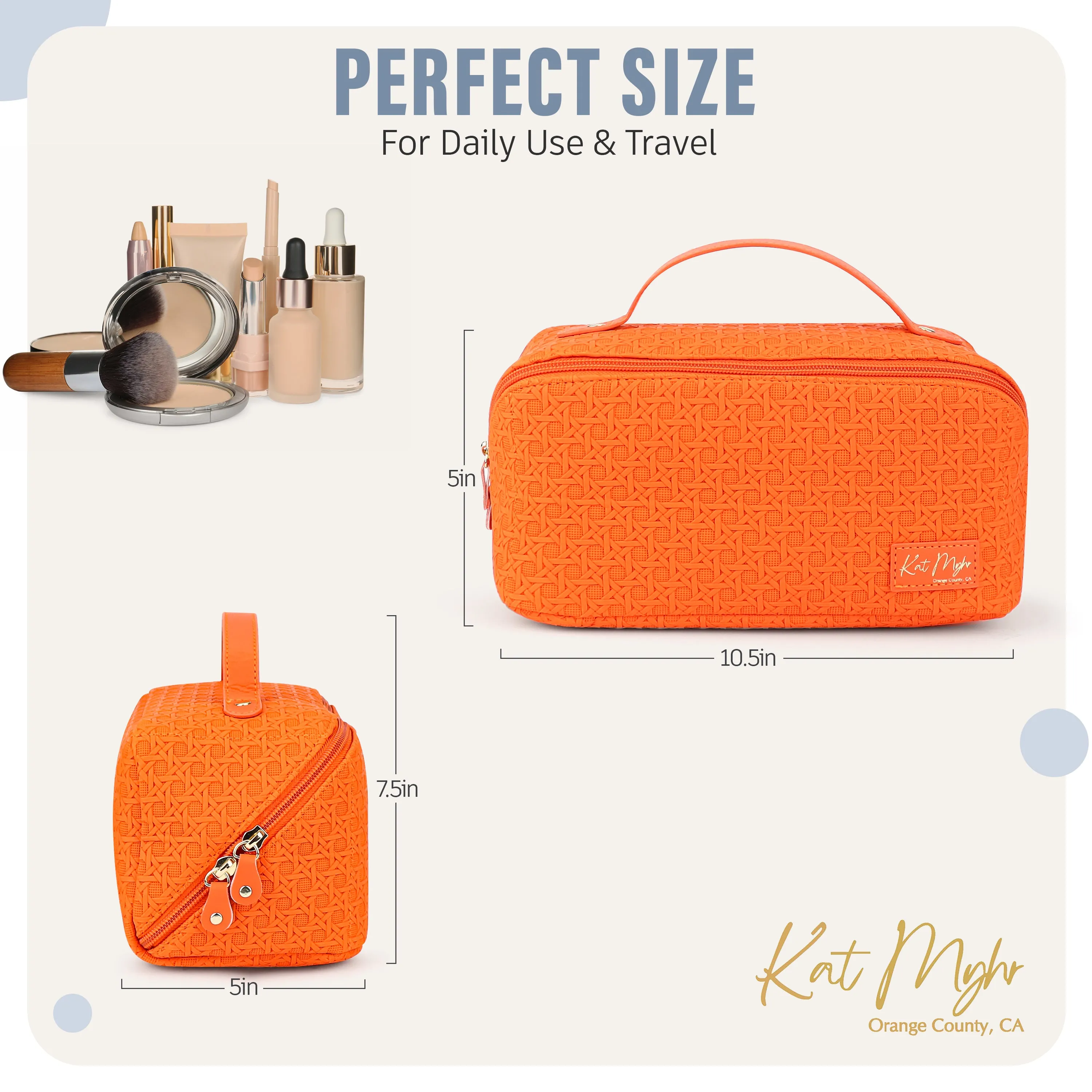 KAT MYHR Large Capacity Travel Cosmetic Bag - Orange