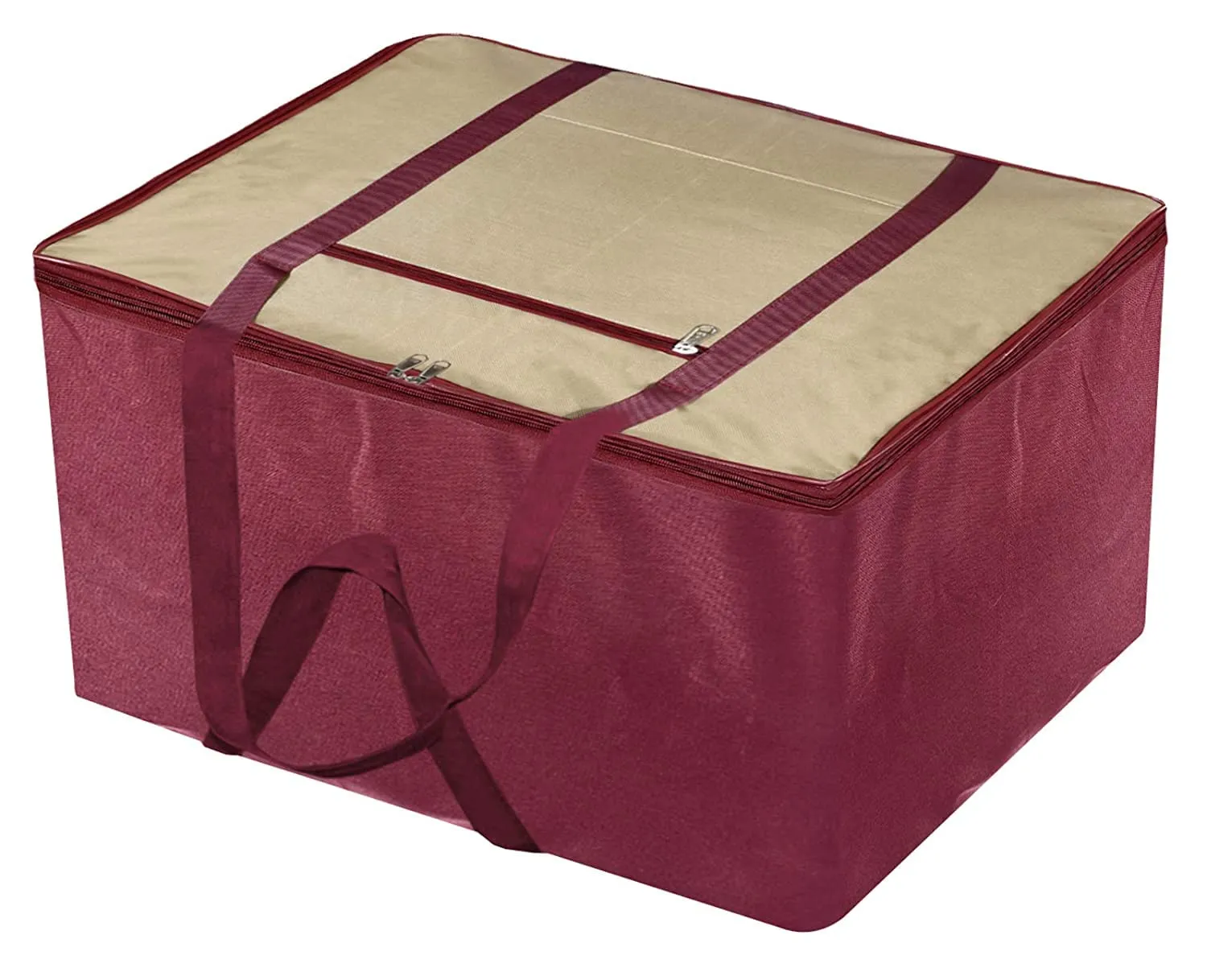 Kuber Industries Moisture Proof Wardrobe Organizer Storage Bag For Clothes With Zipper Closure and Handle (Brown & Maroon), HS43KUBMART026665