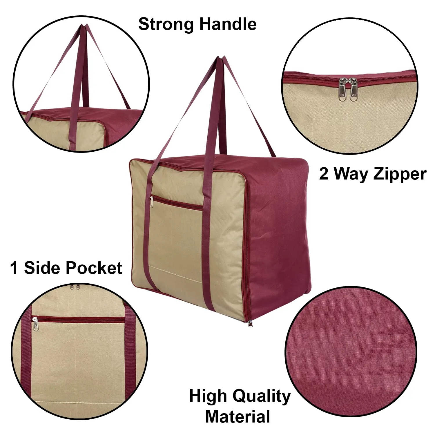 Kuber Industries Moisture Proof Wardrobe Organizer Storage Bag For Clothes With Zipper Closure and Handle (Brown & Maroon), HS43KUBMART026665