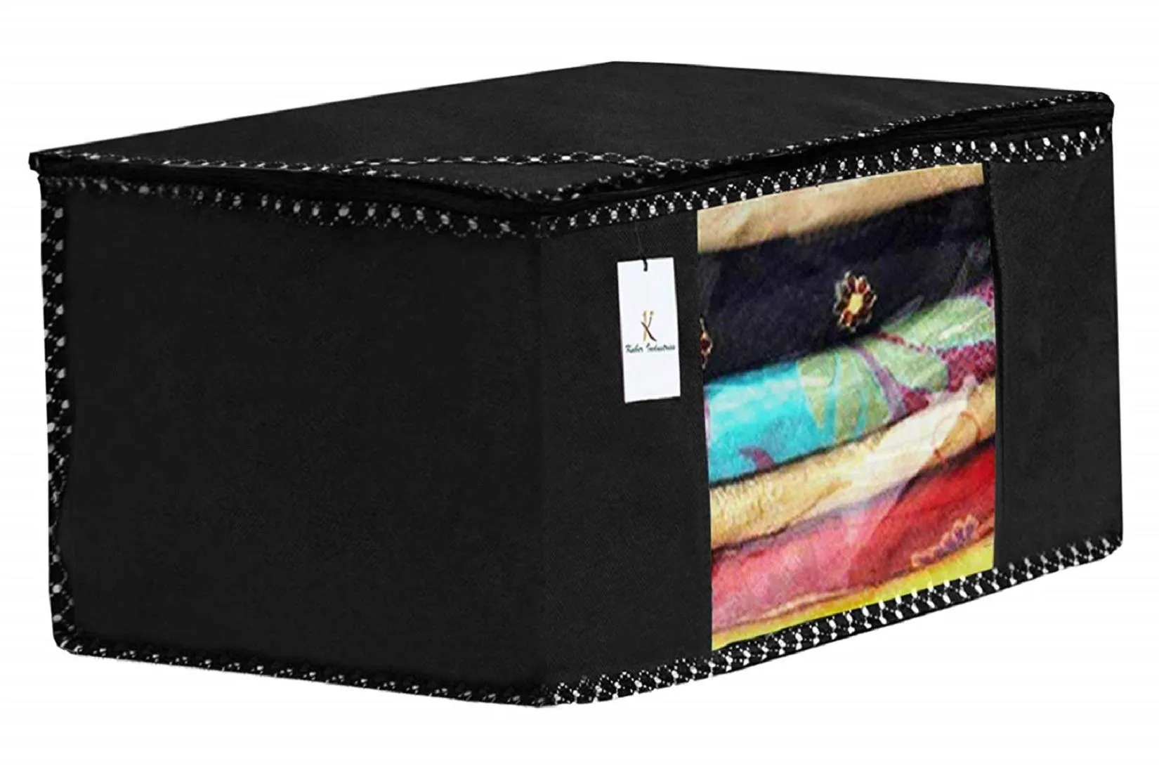 Kuber Industries Non Woven 2 Pieces Saree Cover and 2 Pieces Underbed Storage Bag, Cloth Organizer for Storage, Blanket Cover Combo Set (Black) -CTKTC038464