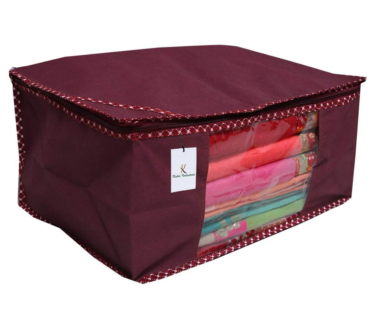 Kuber Industries Non Woven 2 Pieces Saree Cover and 2 Pieces Underbed Storage Bag, Cloth Organizer for Storage, Blanket Cover Combo Set (Maroon) - CTKTC038451