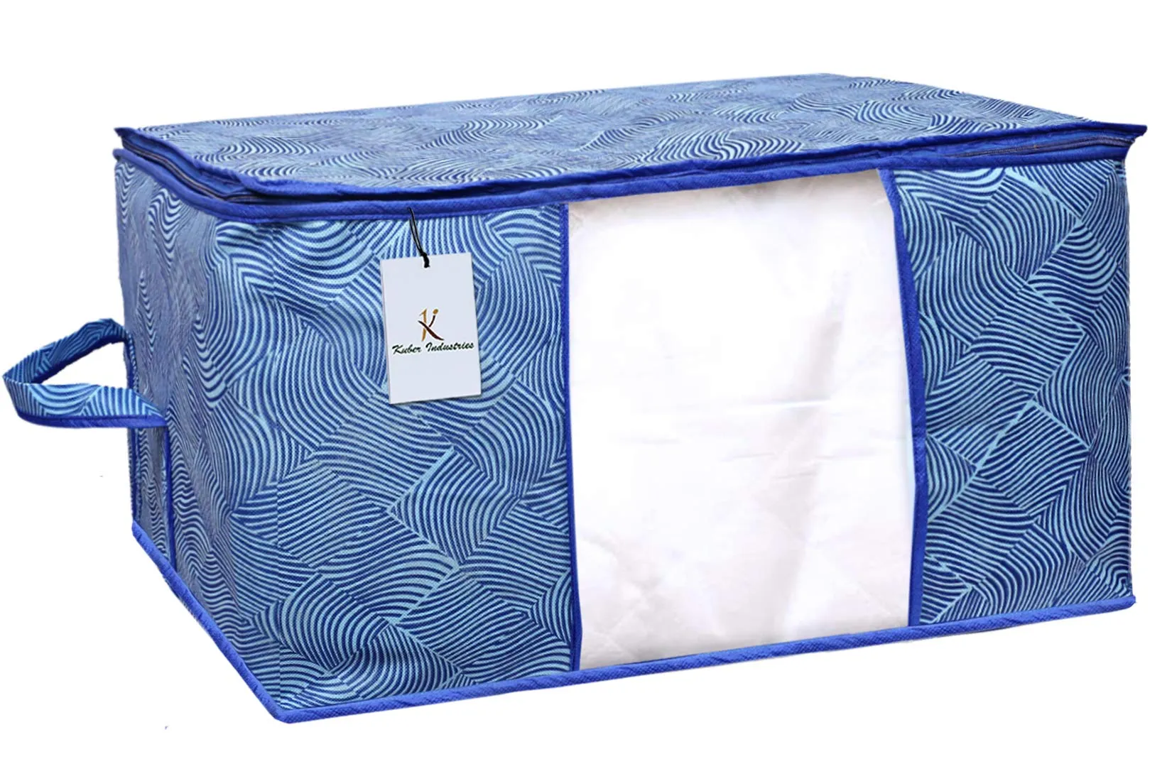 Kuber Industries Non-Woven Leheriya Design Underbed Storage Bag|Storage Organiser|Blanket Cover Set of 5 (Royal Blue)