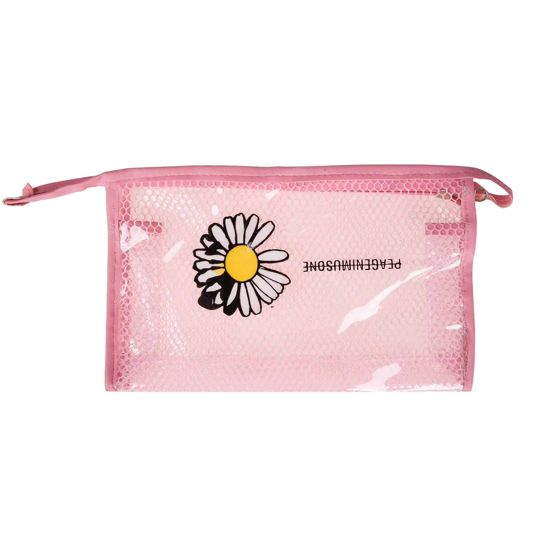 Kuber Industries Toiletry Pouch | Cosmetic Makeup Pouch | Vanity Pouch for Woman | Makeup Accessories Pouch | Transparent Net Pouch | Sunflower-Cosmetic Pouch | Pink