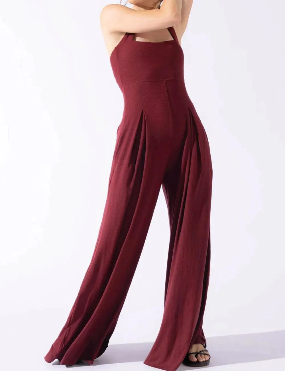 Ladies Solid Color Square Neck Jumpsuit EKDD