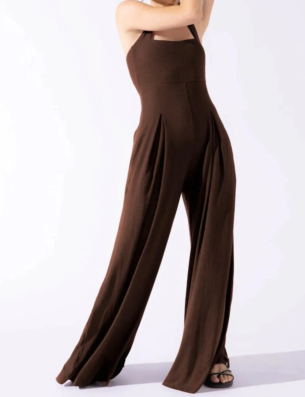 Ladies Solid Color Square Neck Jumpsuit EKDD