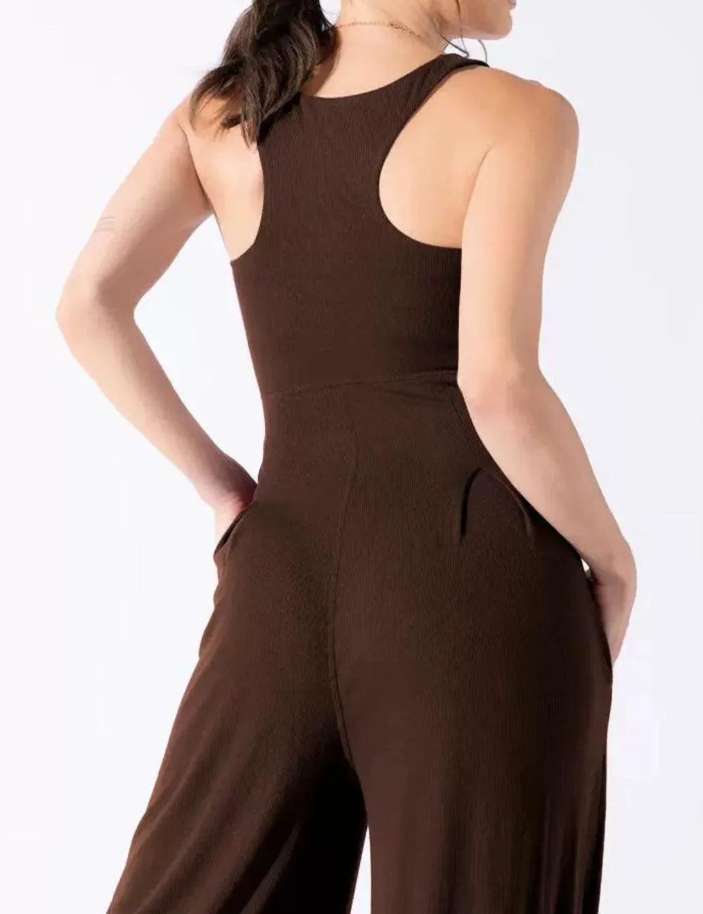 Ladies Solid Color Square Neck Jumpsuit EKDD