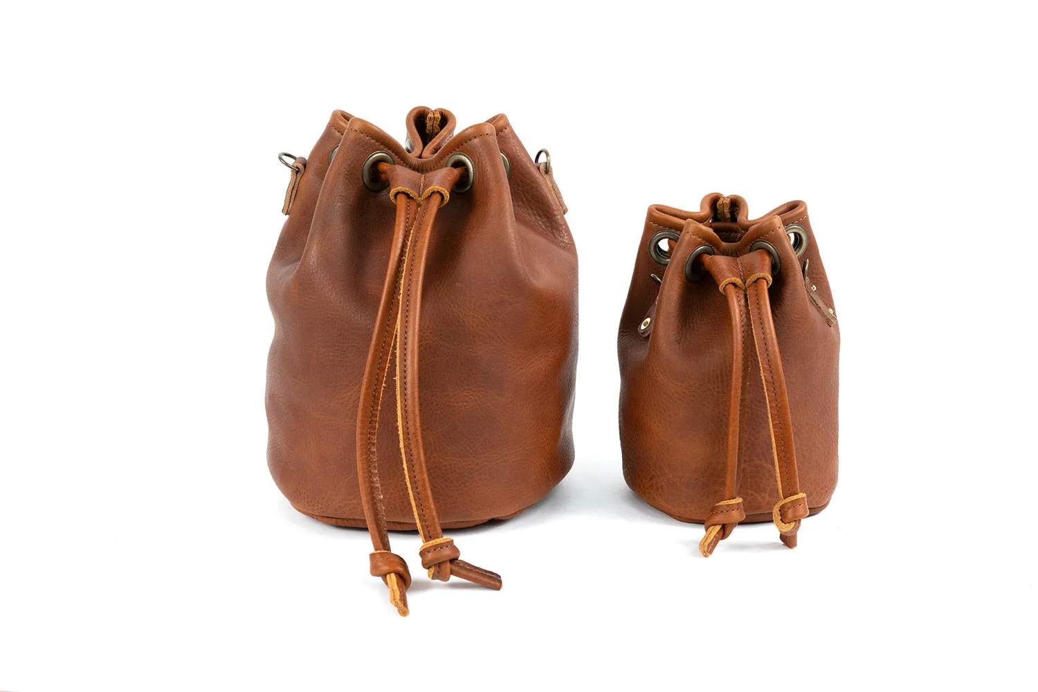 LEATHER BUCKET BAG - LARGE - SADDLE