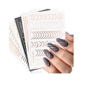 Line Nail Art Stickers Decals Metal Line Nail Supply Rose Gold 3D Self Adhesive | Color Multi -6 Sheets