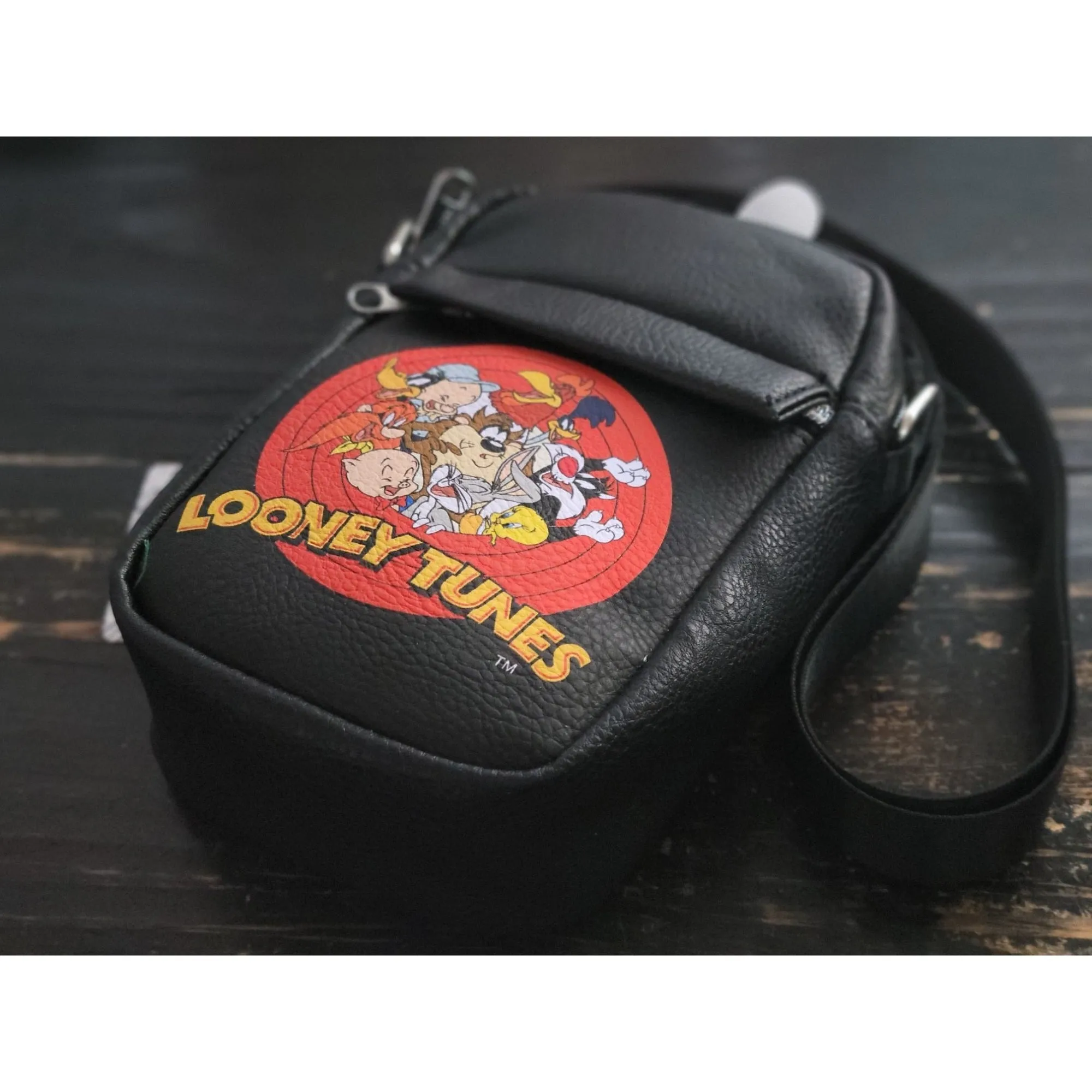 Looney Tunes Black/Red Logo Zipper Phone Crossbody Bag