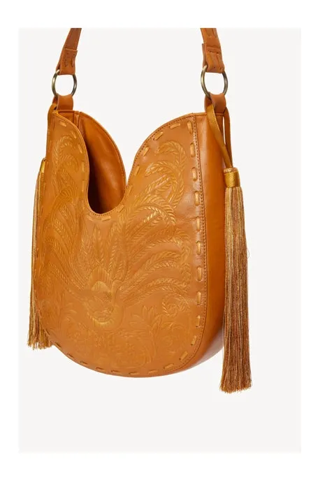 Lyrebird Leather Shoulder Bag-Lotus Floral Handcrafted Bag