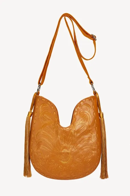 Lyrebird Leather Shoulder Bag-Lotus Floral Handcrafted Bag