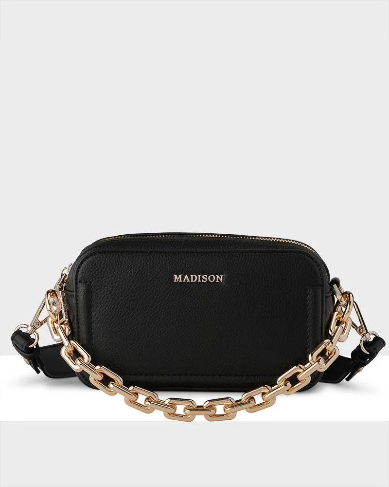 Maddie Double Zip Camera Crossbody Bag   Large Link Chain