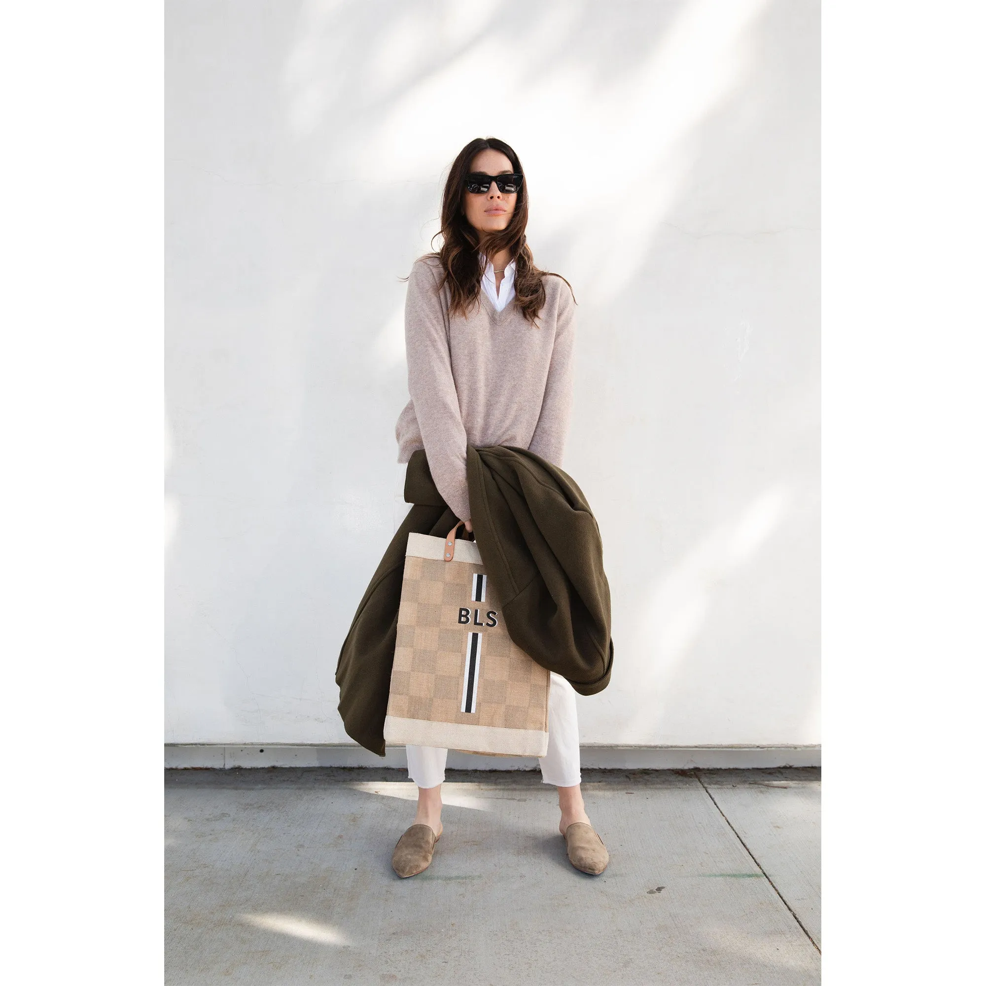 Market Bag in Checker with Black Monogram