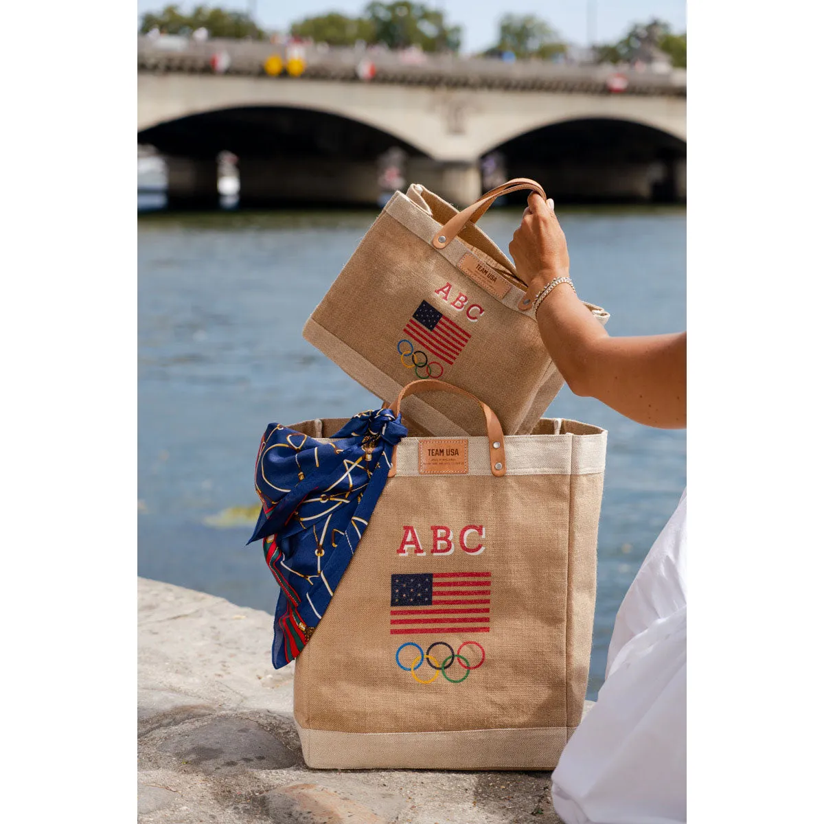 Market Bag in Natural for Team USA "Red and White"