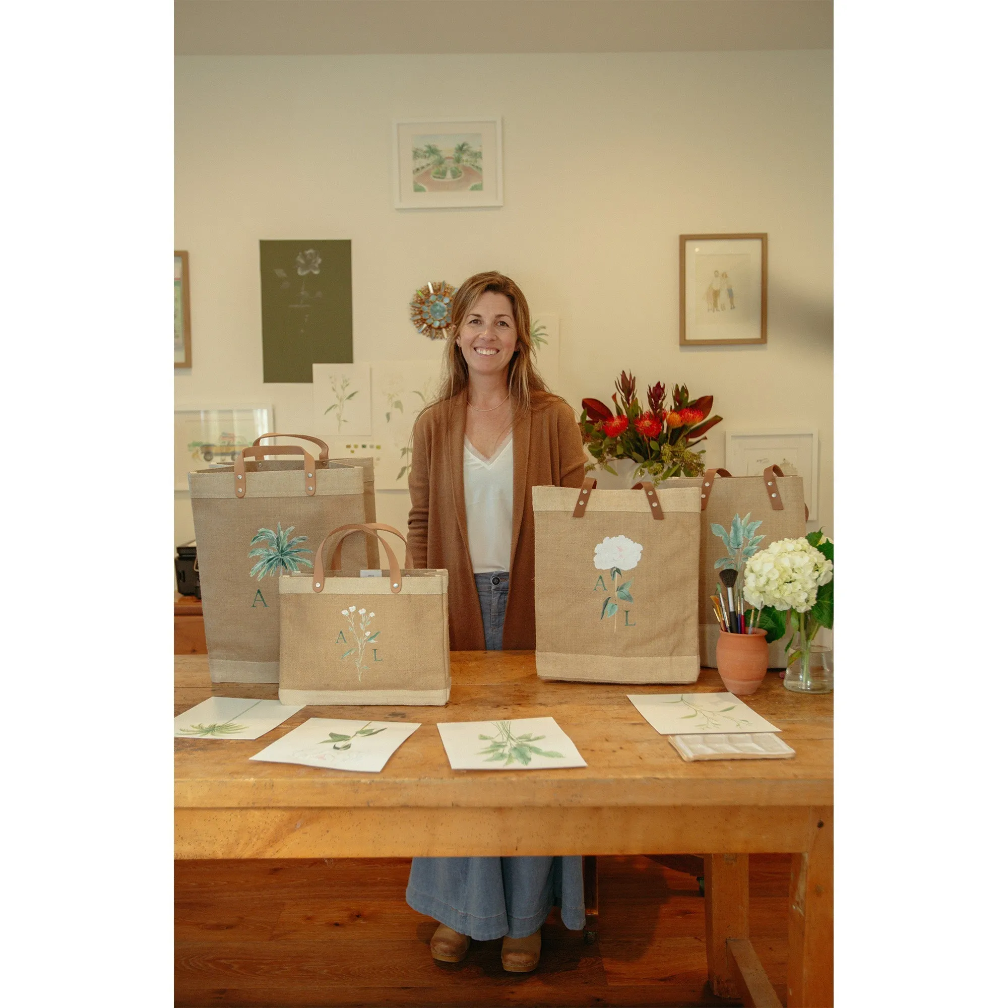 Market Tote in Natural Lavender Bloom by Amy Logsdon