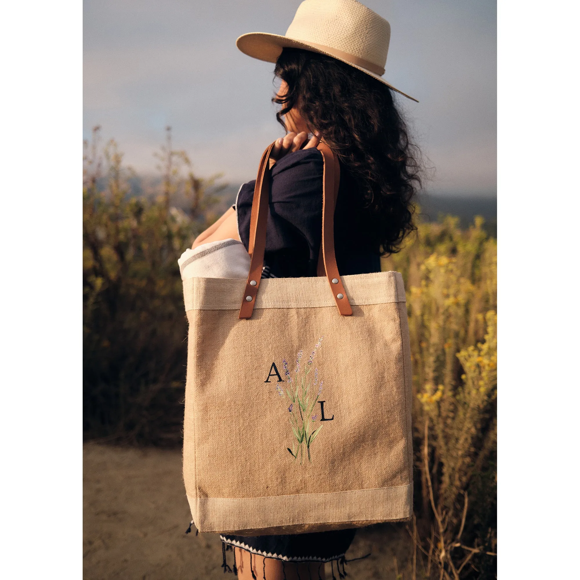 Market Tote in Natural Lavender Bloom by Amy Logsdon