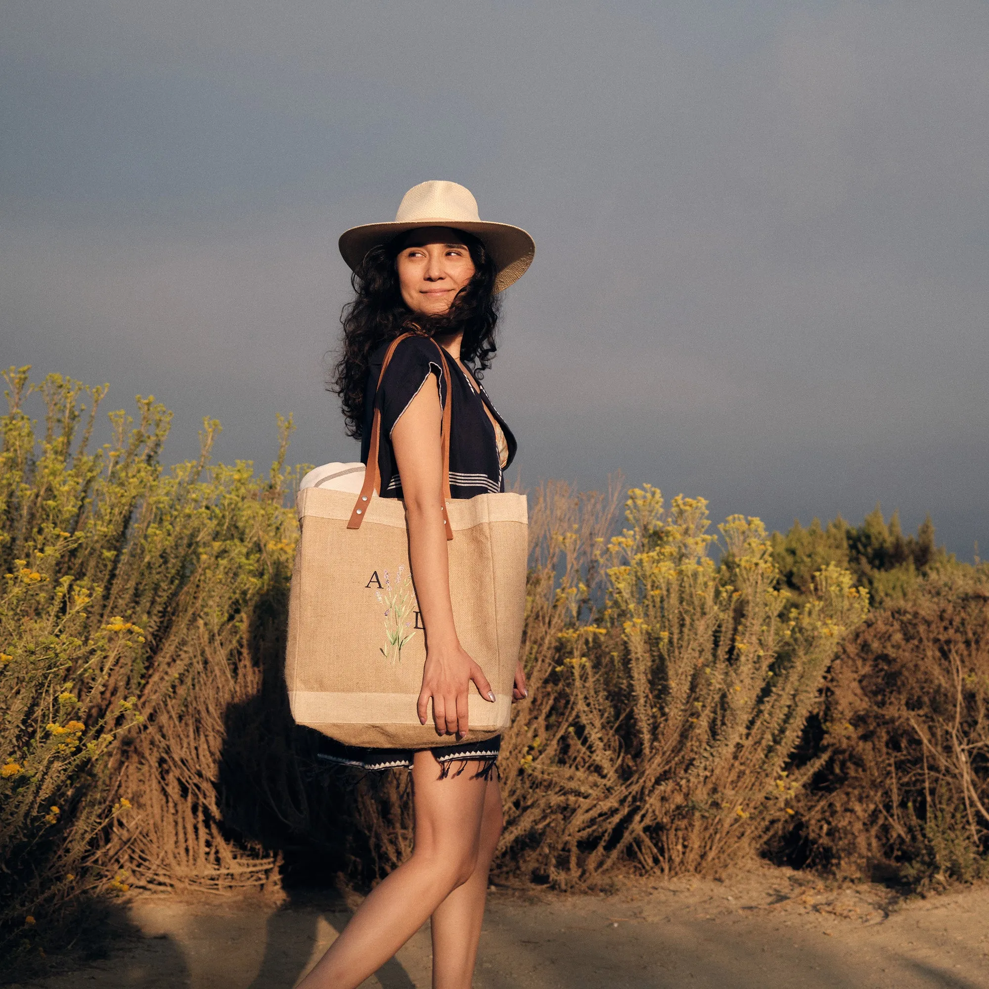 Market Tote in Natural Lavender Bloom by Amy Logsdon