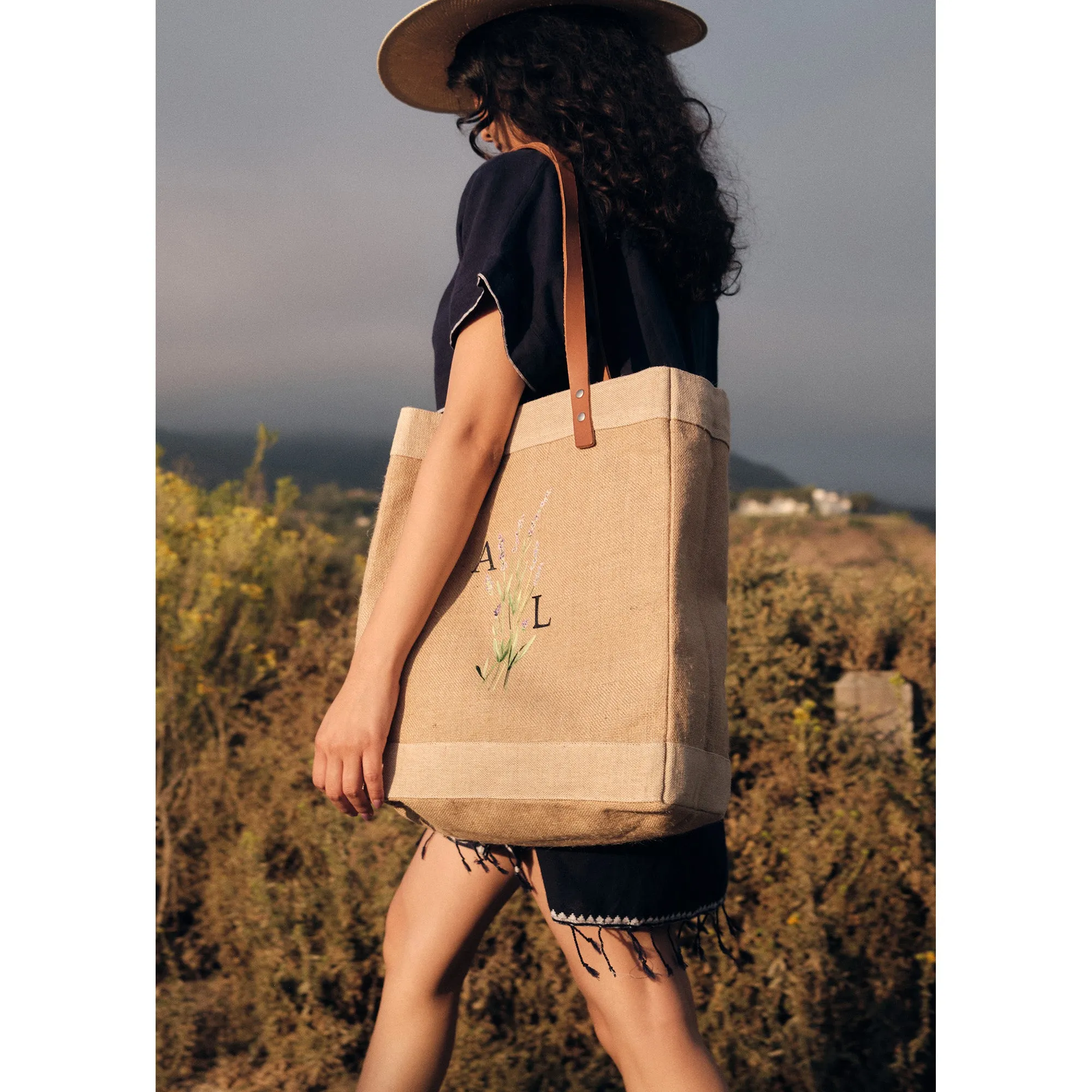 Market Tote in Natural Lavender Bloom by Amy Logsdon