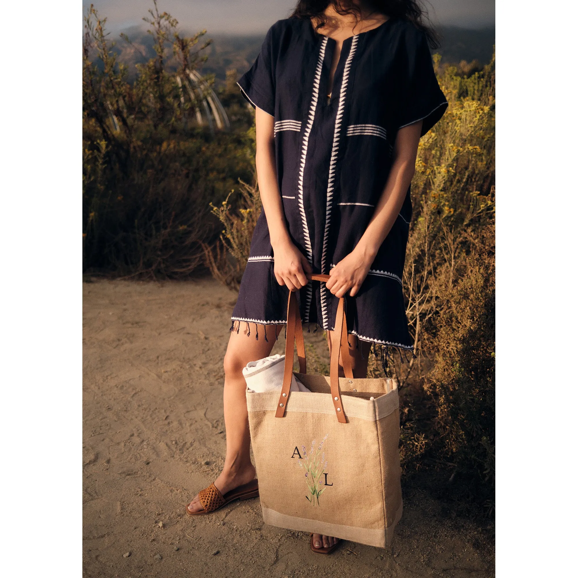 Market Tote in Natural Lavender Bloom by Amy Logsdon