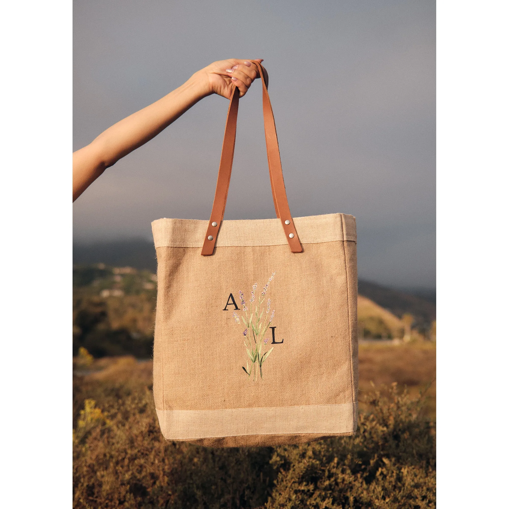 Market Tote in Natural Lavender Bloom by Amy Logsdon