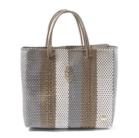 MEDIUM SILVER GOLD STRIPE TOTE BAG