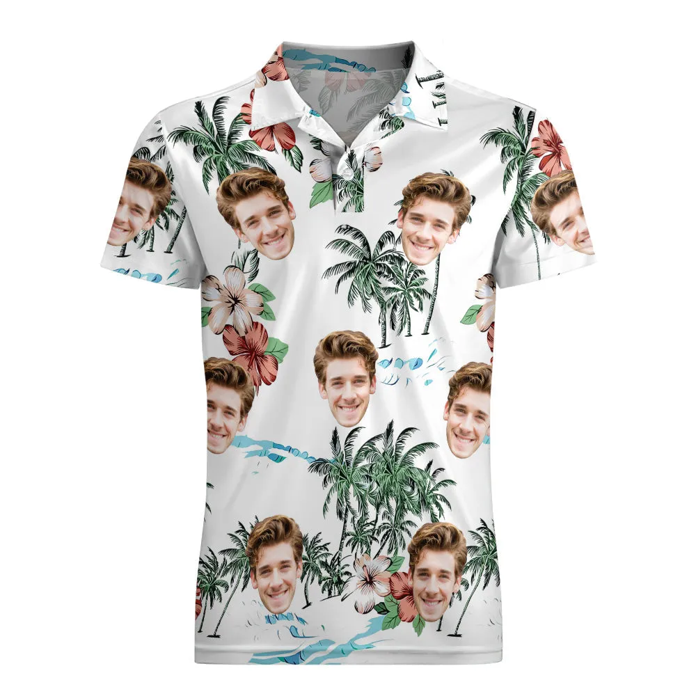 Men's Custom Face Polo Shirt Personalised Hawaiian Golf Shirts - Hawaiian Style Flowers