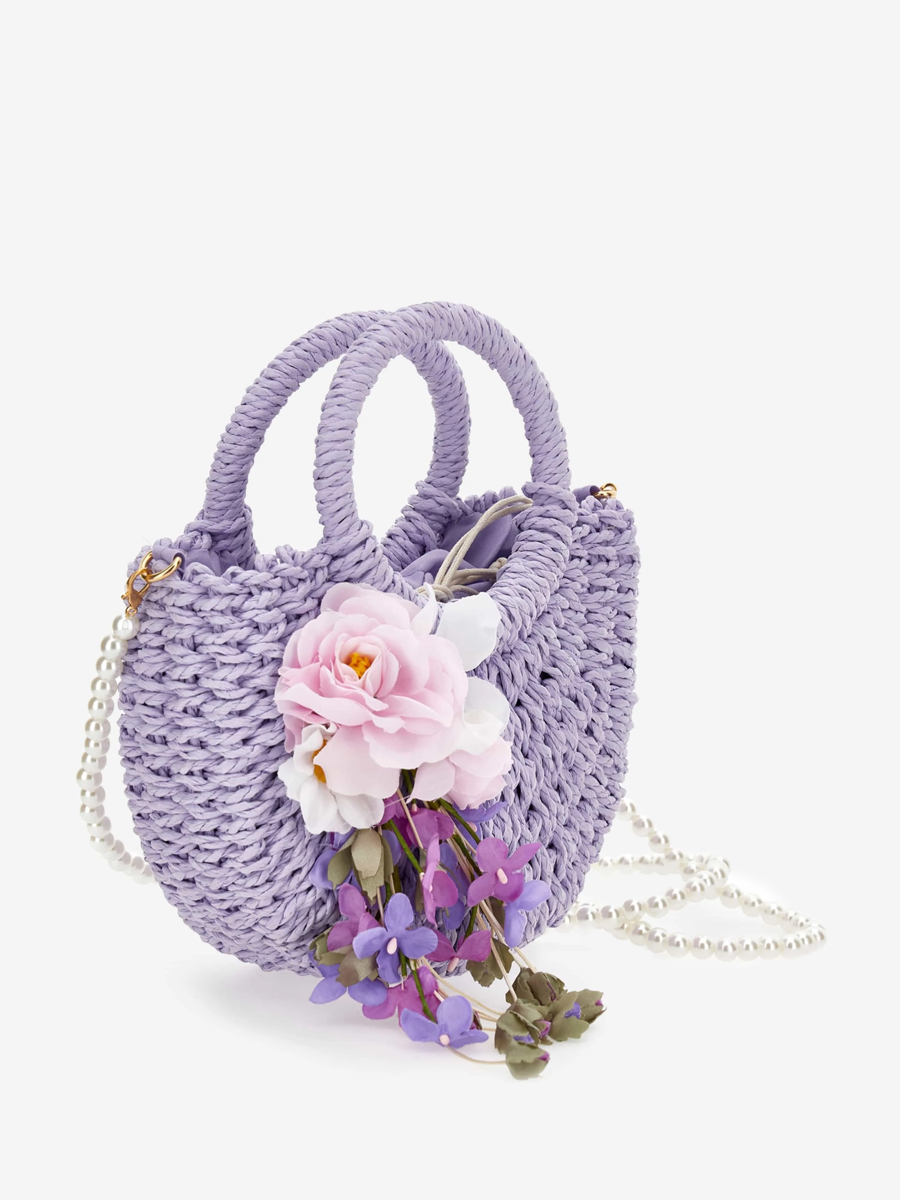 Monnalisa Girls Rafia Flower Crossbody Bag in Purple (33cm)