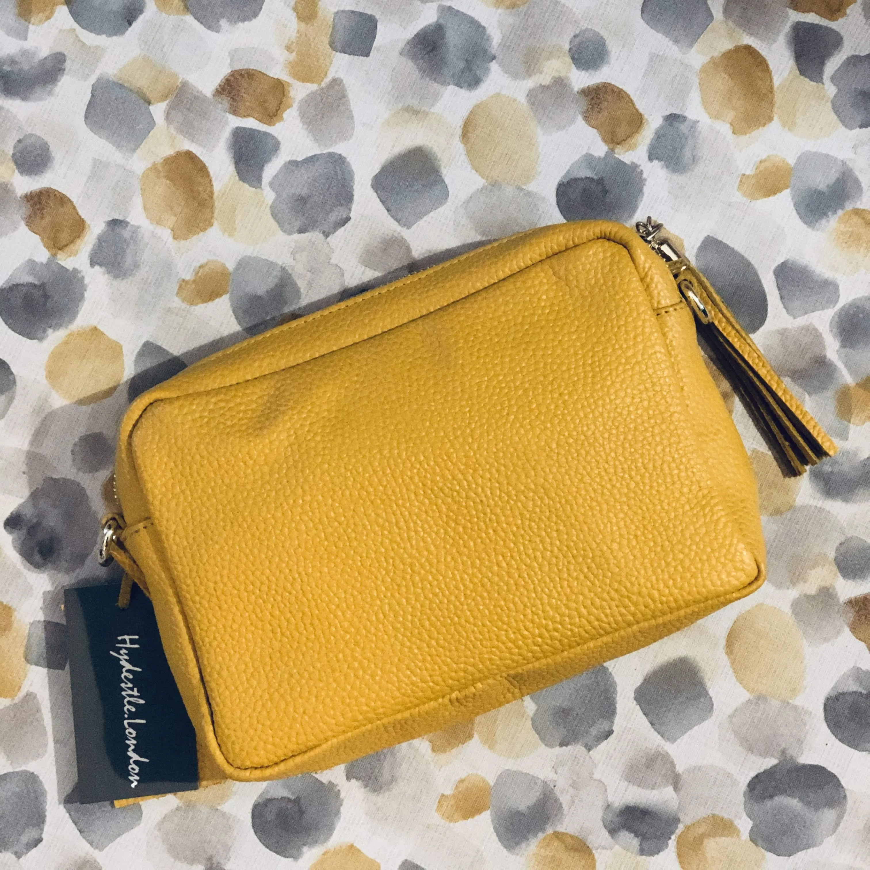 Mustard Yellow Kylie Pebbled Leather Camera Clutch Bag