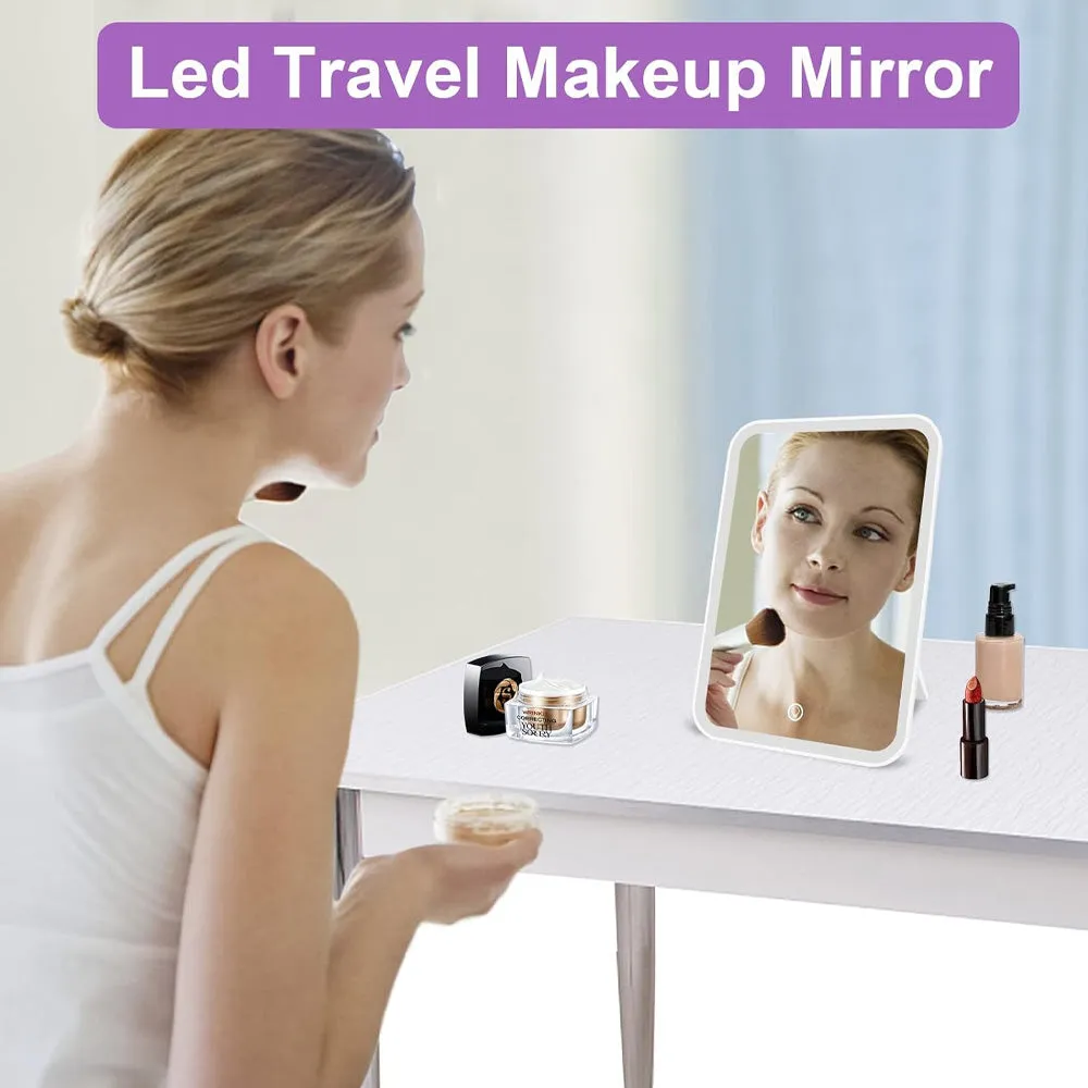 (Net) Cosmetic Mirror Soft Light and Eye Protection Flymiro Lighted Makeup Mirror with Lights, Vanity Mirror with LED Brightness Adjustable Portable USB Rechargeable, Light Up Tabletop Cosmetic Compact Mirror for Makeup,Travel