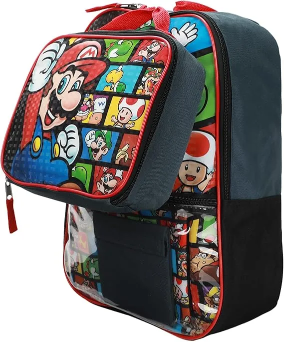 Nintendo Super Mario Bros Kids 5 Piece 16" Backpack Set