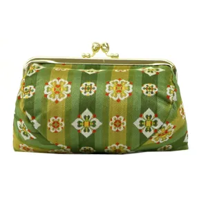 Nishijin-ori Small Pouch - Flower / Green -, Made in Kyoto, Japan, Cosmetic Pouch, Makeup Pouch, Japanese Gamaguchi Pouch, Travel Toiletry Pouch, Stationery Pouch, Bag organizer, Bag in Bag