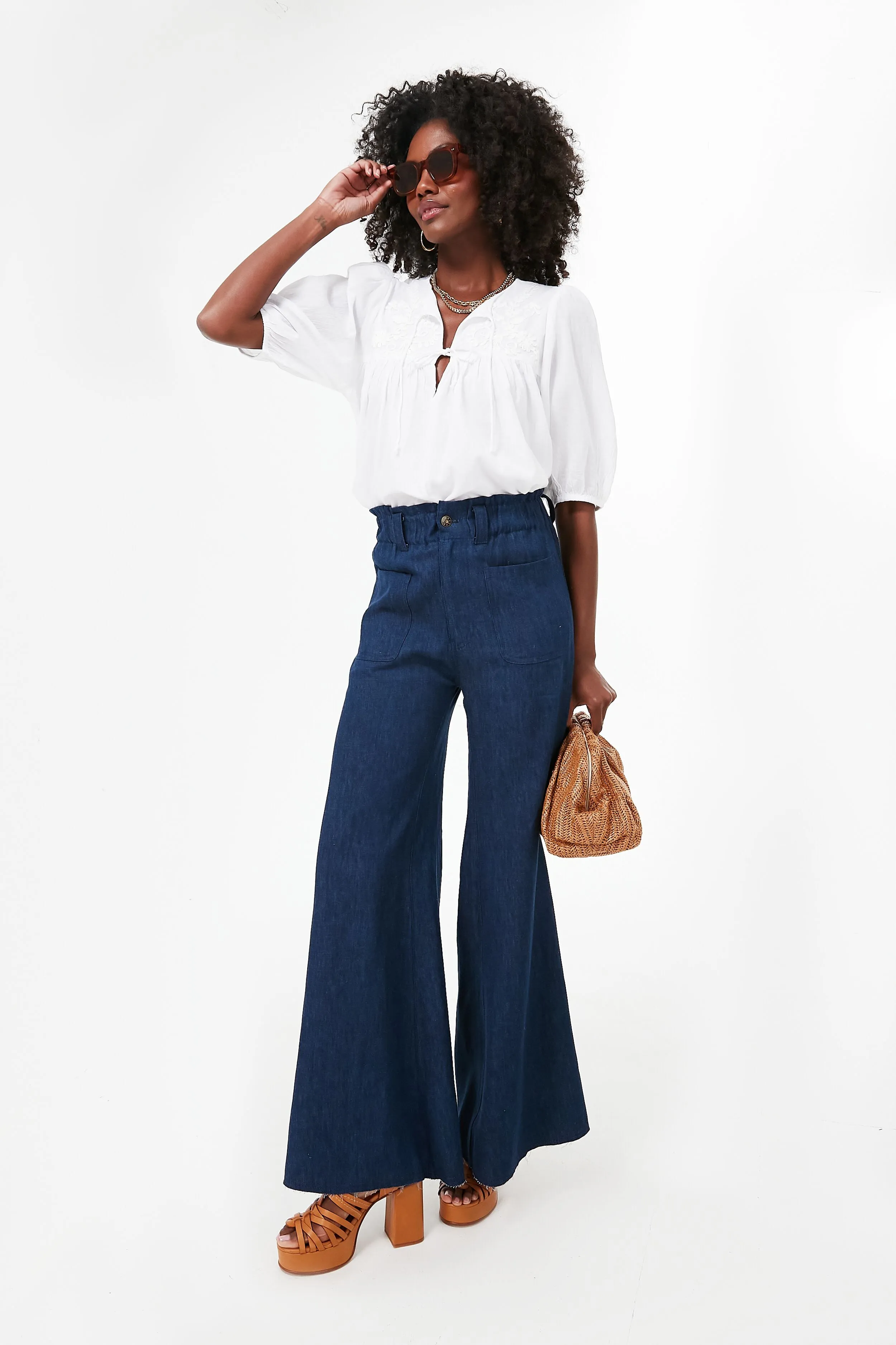 Organic Indigo Hemp Tulip Wide Leg Jeans