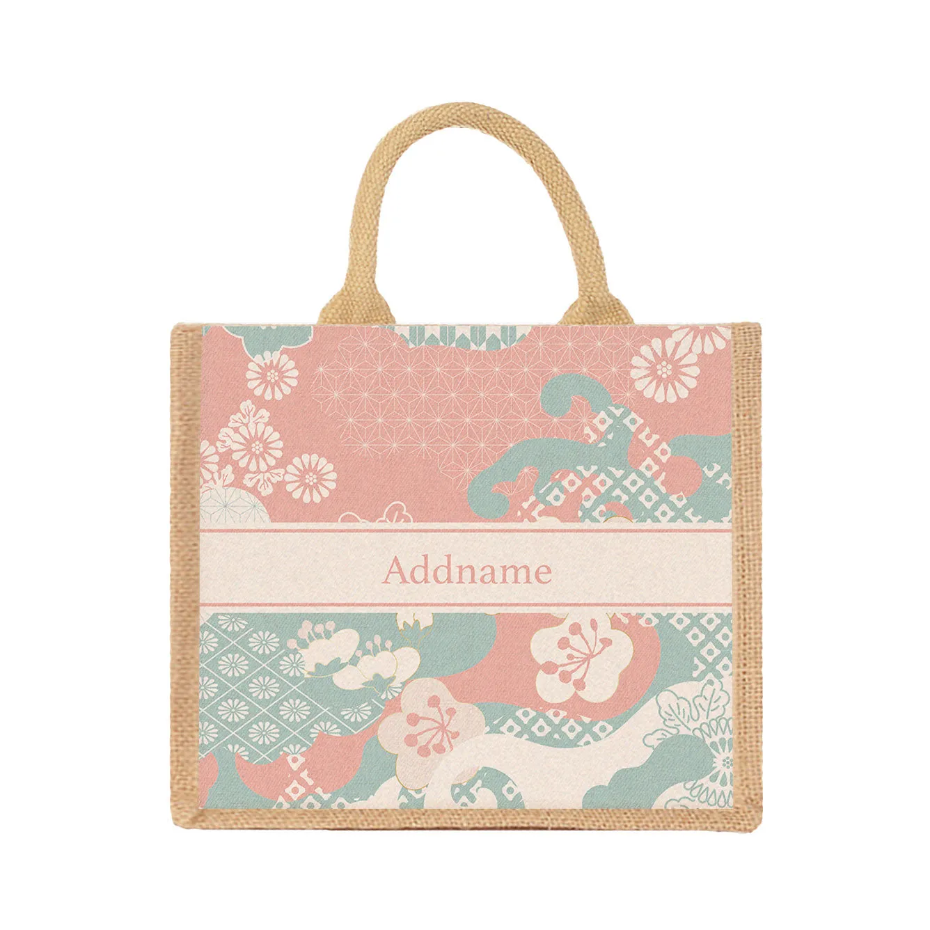 Oriental Series Medium Jute Tote Bag [FREE Custom Add Name]