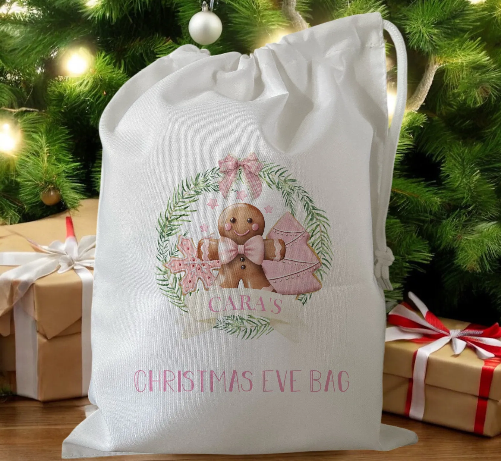 Peronalised Christmas Eve Treat Bag - Pink Gingerbread