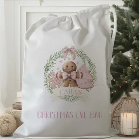 Peronalised Christmas Eve Treat Bag - Pink Gingerbread