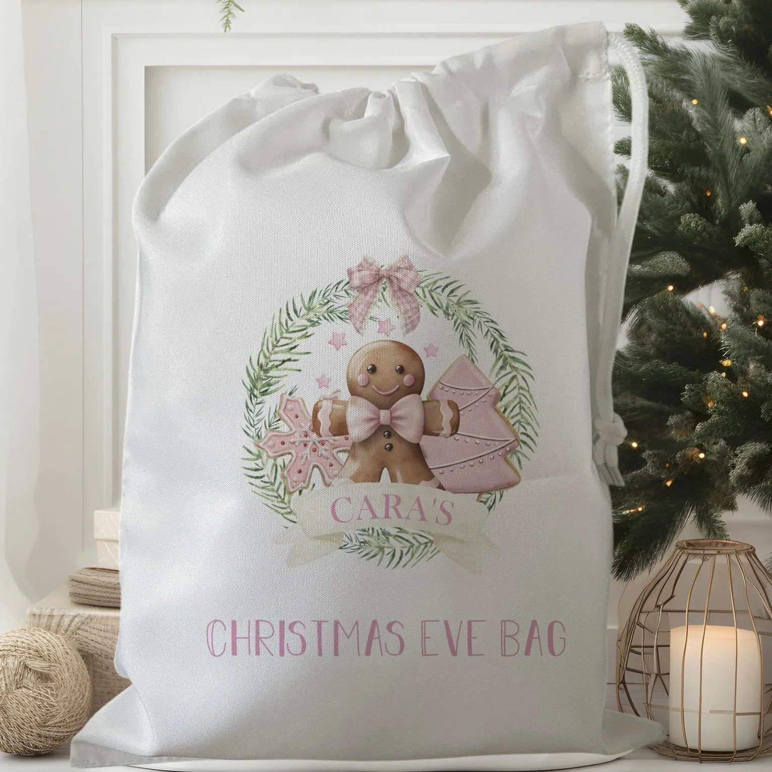 Peronalised Christmas Eve Treat Bag - Pink Gingerbread