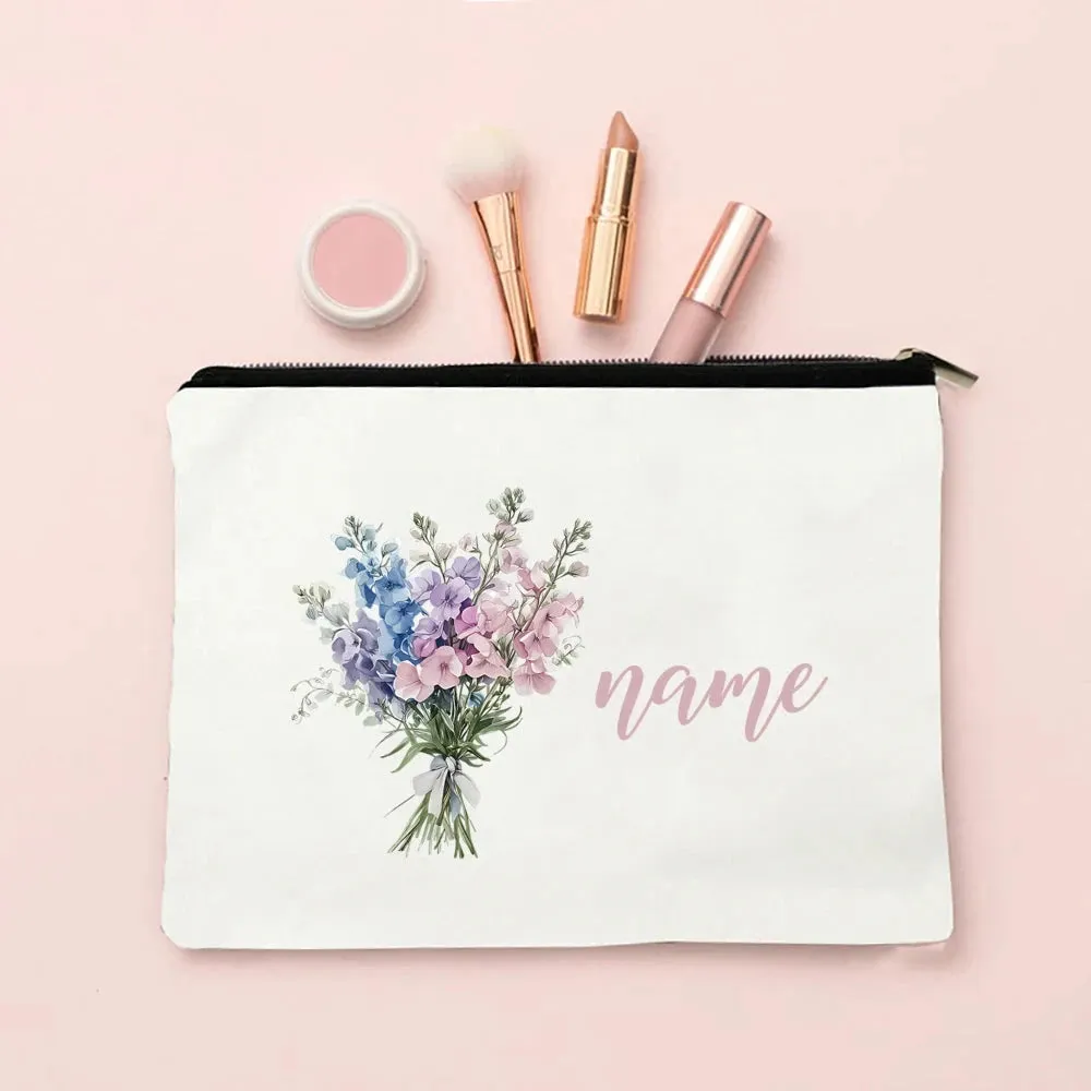 Personalized Makeup Bag Birth Month Flower with Name Cosmetic Case Monogram Toiletry Bags Wendding Birthday Holiday Gift for Her