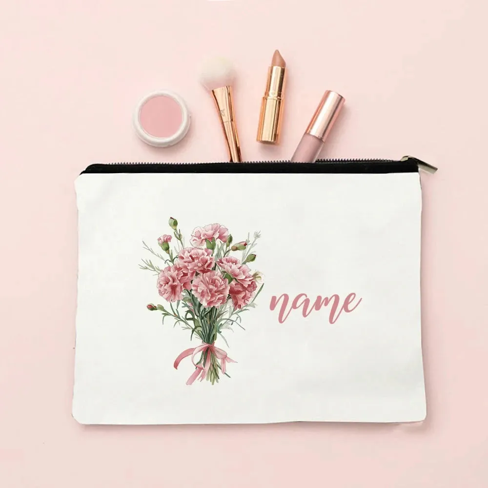 Personalized Makeup Bag Birth Month Flower with Name Cosmetic Case Monogram Toiletry Bags Wendding Birthday Holiday Gift for Her