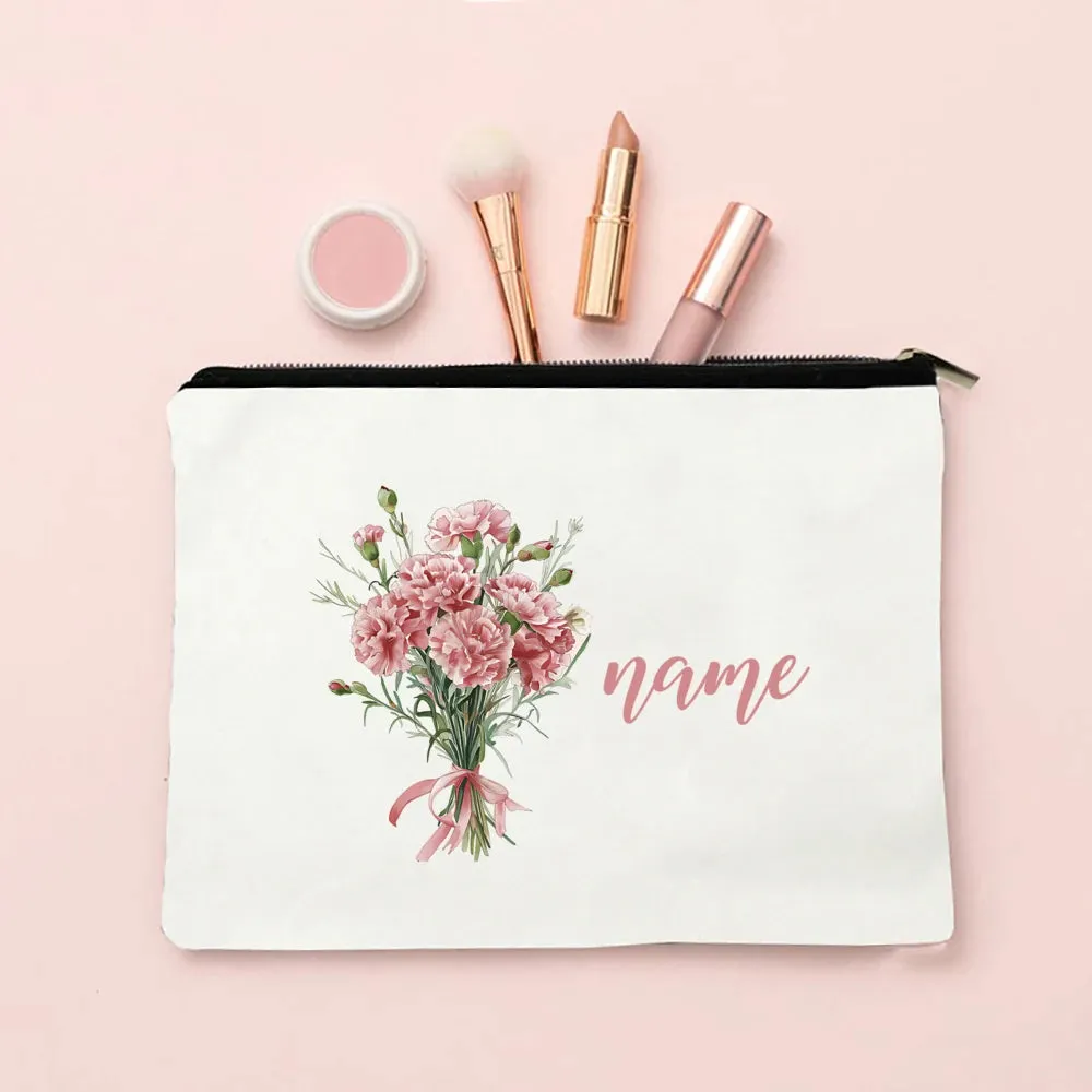 Personalized Makeup Bag Birth Month Flower with Name Cosmetic Case Monogram Toiletry Bags Wendding Birthday Holiday Gift for Her