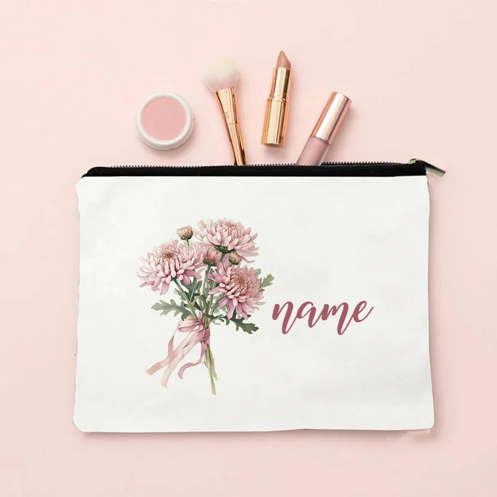 Personalized Makeup Bag Birth Month Flower with Name Cosmetic Case Monogram Toiletry Bags Wendding Birthday Holiday Gift for Her