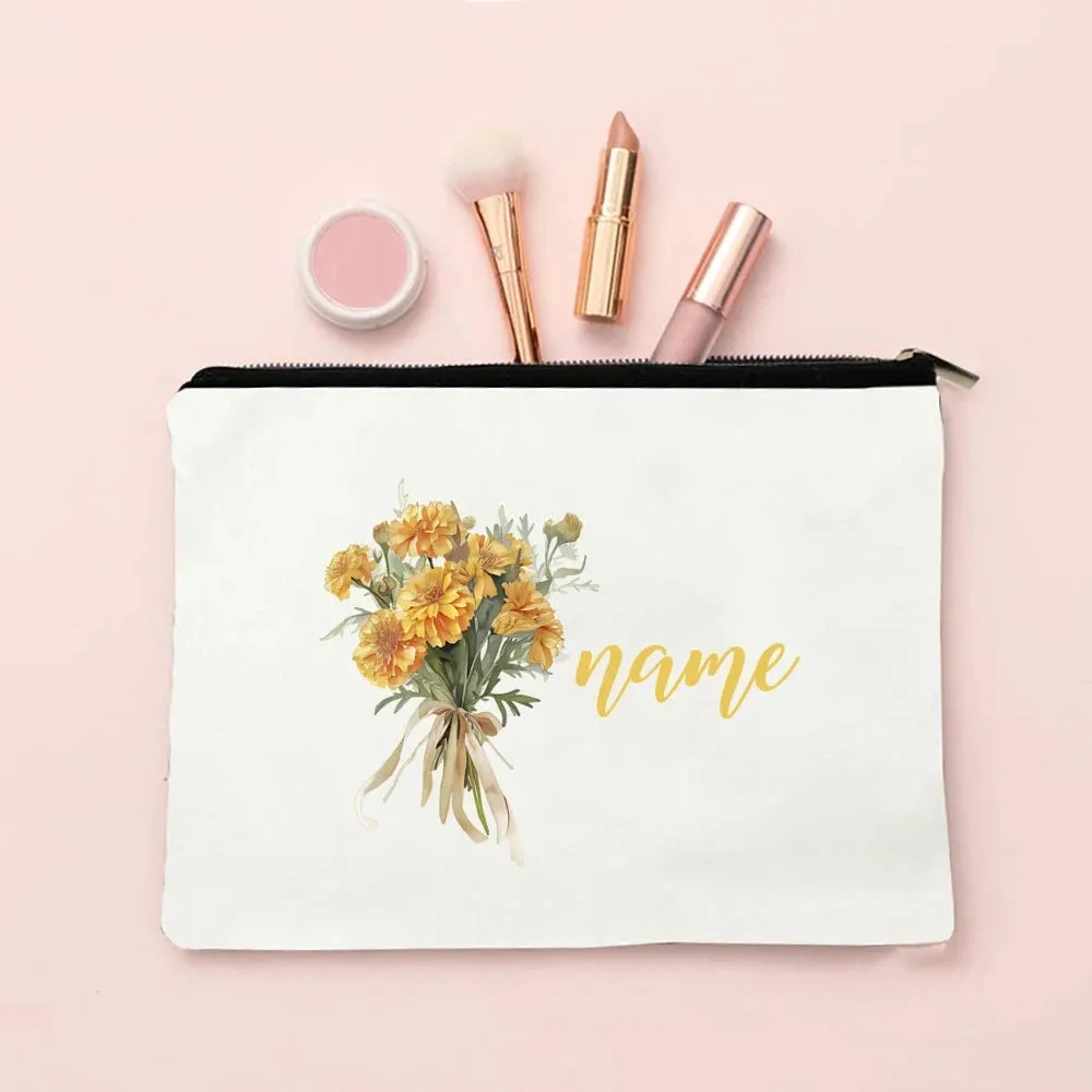 Personalized Makeup Bag Birth Month Flower with Name Cosmetic Case Monogram Toiletry Bags Wendding Birthday Holiday Gift for Her