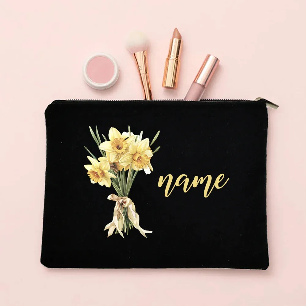 Personalized Makeup Bag Birth Month Flower with Name Cosmetic Case Monogram Toiletry Bags Wendding Birthday Holiday Gift for Her