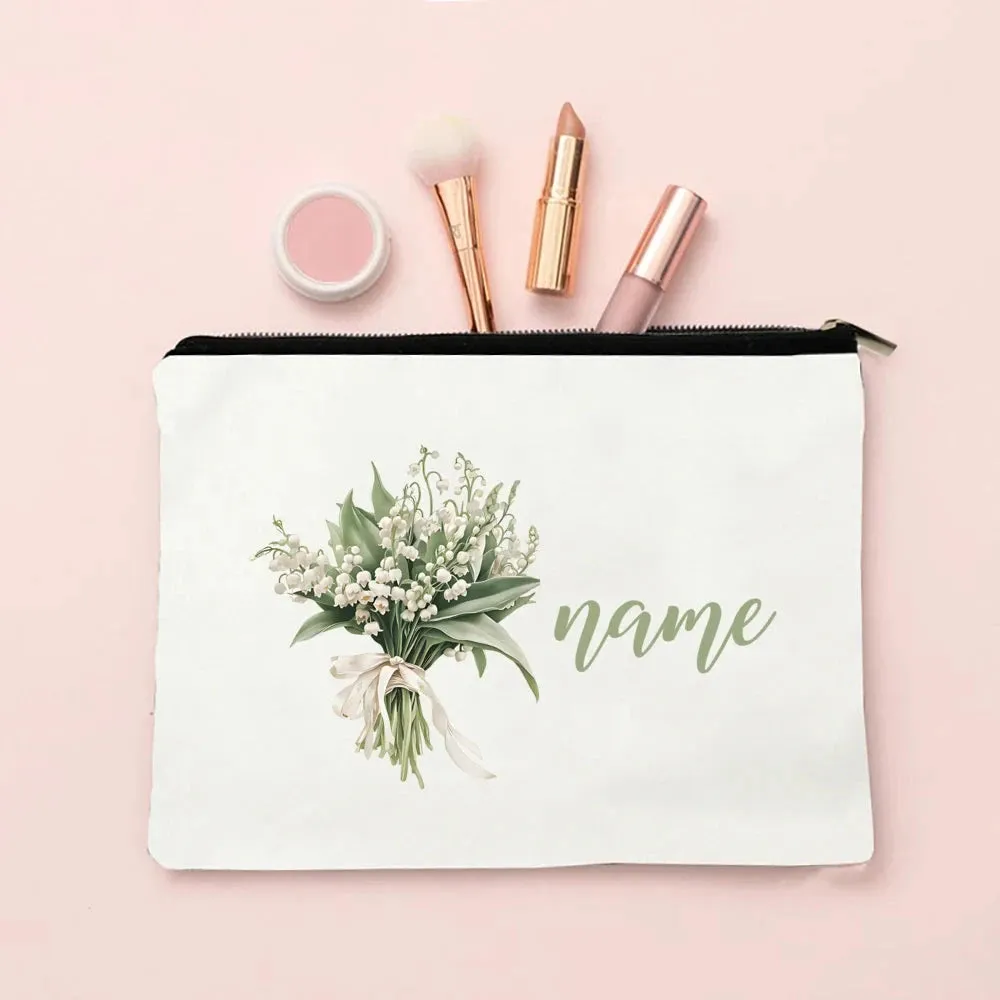 Personalized Makeup Bag Birth Month Flower with Name Cosmetic Case Monogram Toiletry Bags Wendding Birthday Holiday Gift for Her