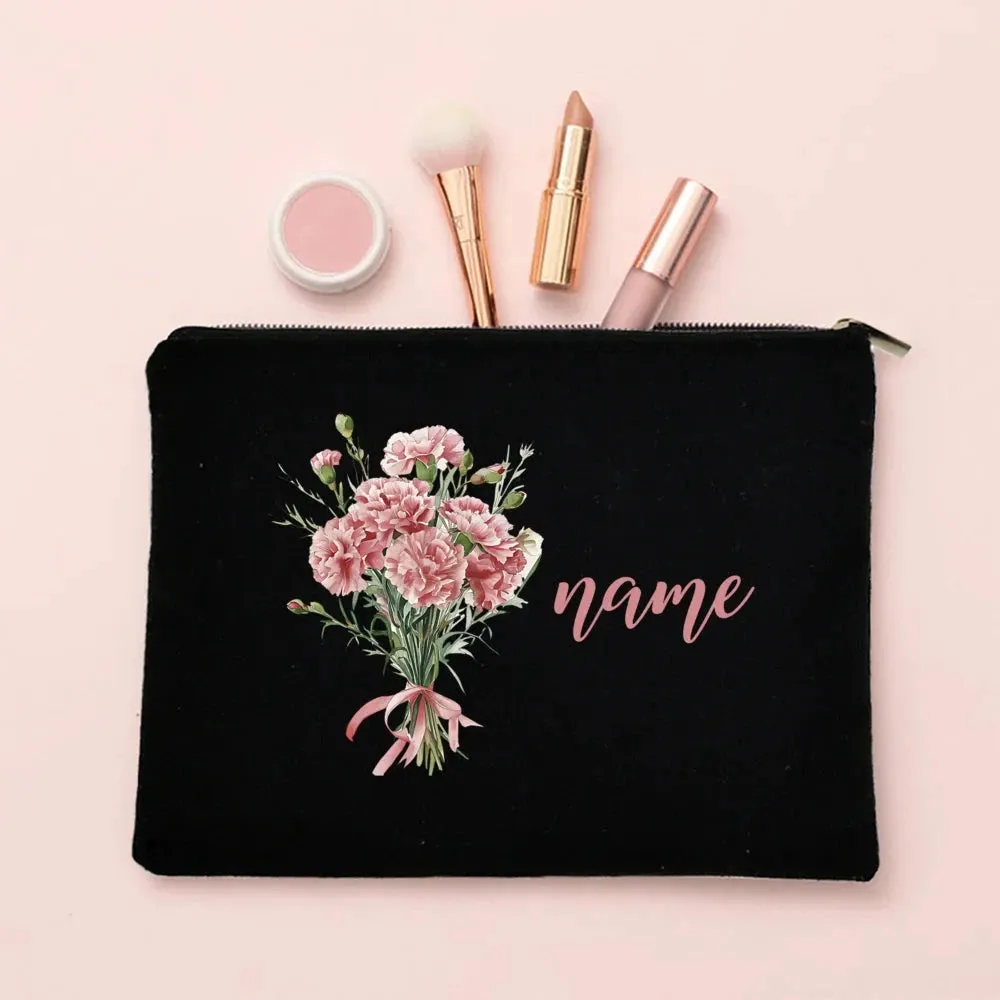 Personalized Makeup Bag Birth Month Flower with Name Cosmetic Case Monogram Toiletry Bags Wendding Birthday Holiday Gift for Her