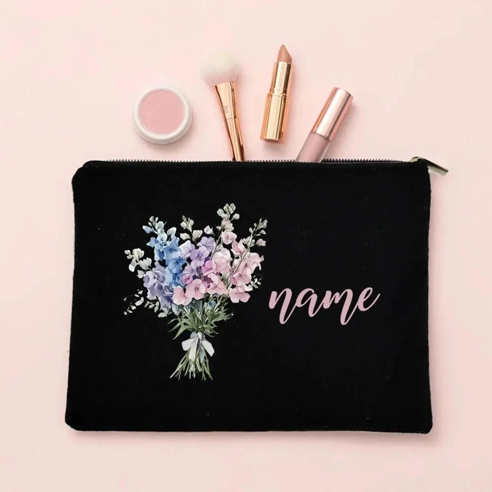 Personalized Makeup Bag Birth Month Flower with Name Cosmetic Case Monogram Toiletry Bags Wendding Birthday Holiday Gift for Her