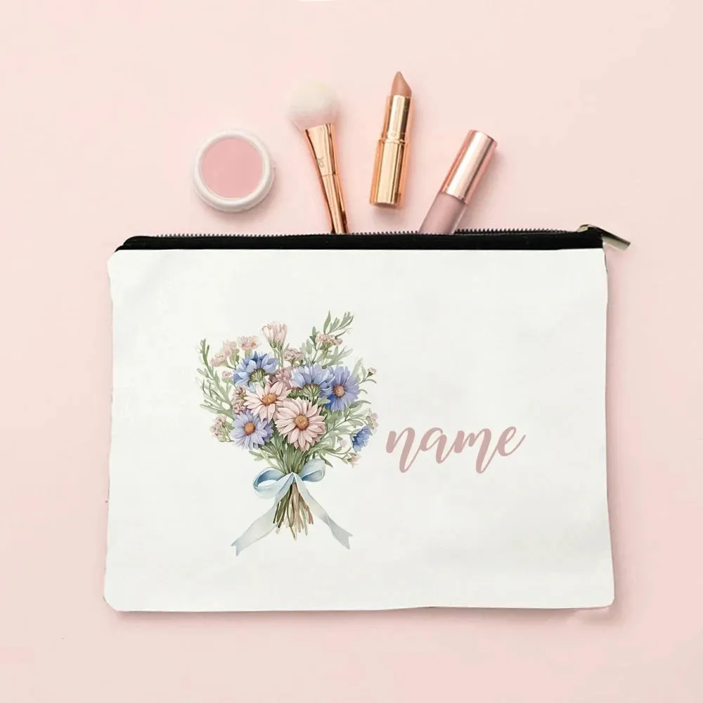 Personalized Makeup Bag Birth Month Flower with Name Cosmetic Case Monogram Toiletry Bags Wendding Birthday Holiday Gift for Her